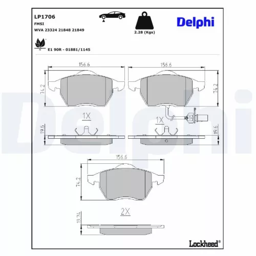 Brake Pad Set, disc brake DELPHI LP1706)