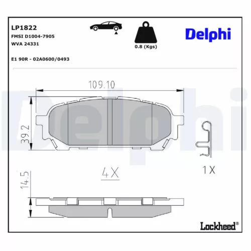 Brake Pad Set, disc brake DELPHI LP1822)