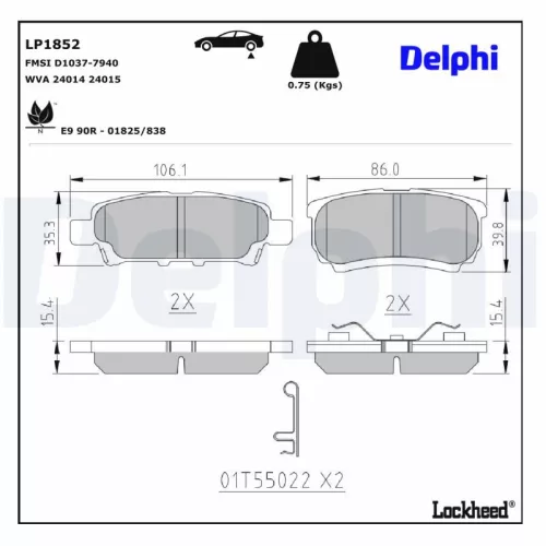 Brake Pad Set, disc brake DELPHI LP1852)