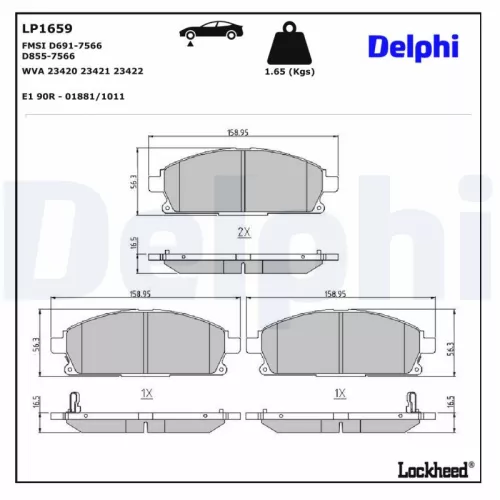 Brake Pad Set, disc brake DELPHI LP1659)