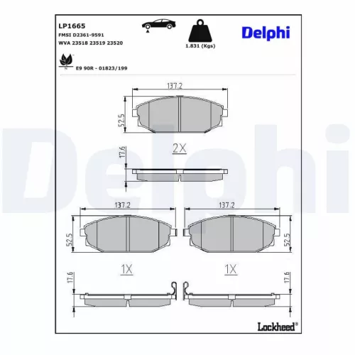 Brake Pad Set, disc brake DELPHI LP1665)