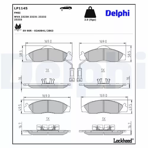 Brake Pad Set, disc brake DELPHI LP1145)