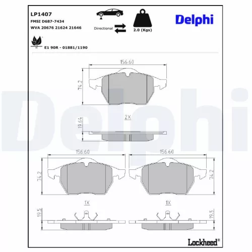 Brake Pad Set, disc brake DELPHI LP1407)