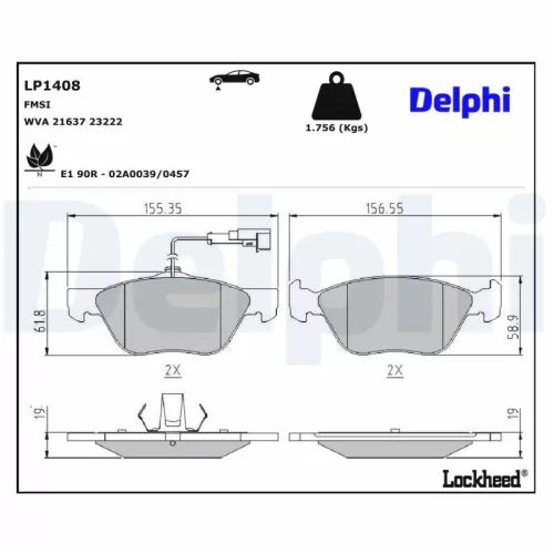 Brake Pad Set, disc brake DELPHI LP1408)