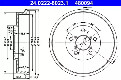 Brake Drum ATE 24.0222-8023.1)