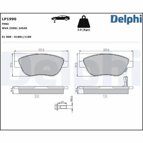 Brake Pad Set, disc brake DELPHI LP1990)