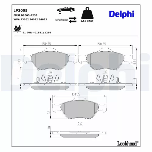Brake Pad Set, disc brake DELPHI LP2005)