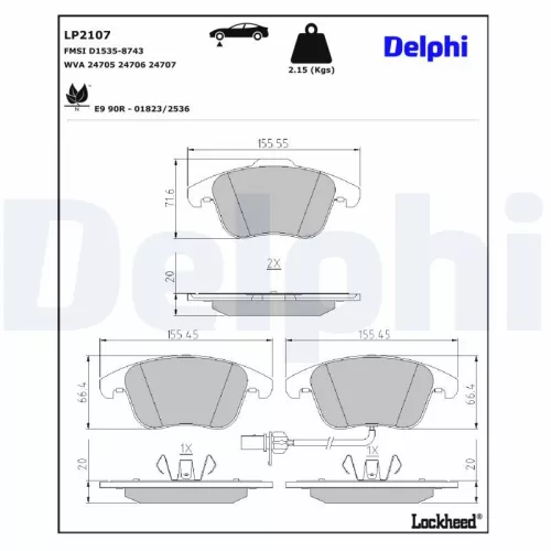 Brake Pad Set, disc brake DELPHI LP2107)