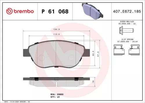 Brake Pad Set, disc brake BREMBO P 61 068)