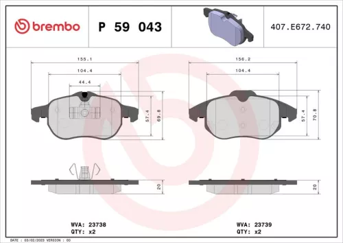 Brake Pad Set, disc brake BREMBO P 59 043)