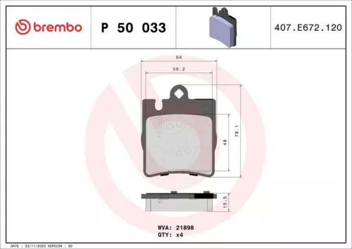 Brake Pad Set, disc brake BREMBO P 50 033)