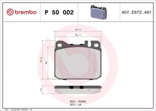 Brake Pad Set, disc brake BREMBO P 50 002)