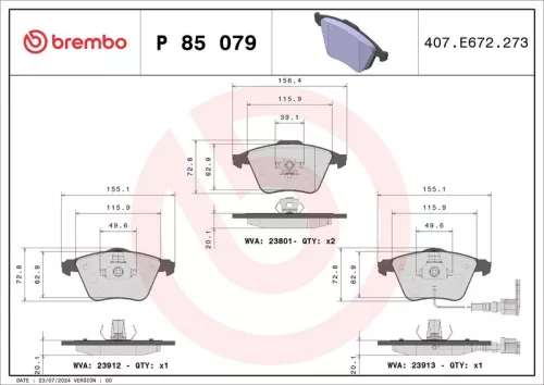 Brake Pad Set, disc brake BREMBO P 85 079)