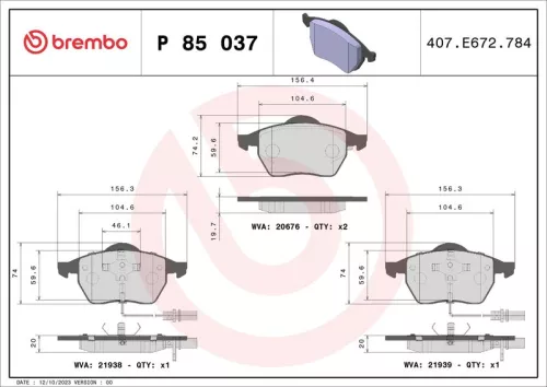 Brake Pad Set, disc brake BREMBO P 85 037)