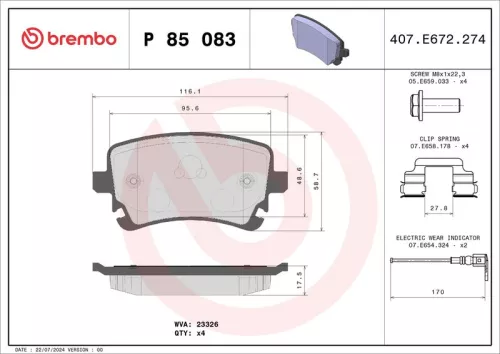 Brake Pad Set, disc brake BREMBO P 85 083)