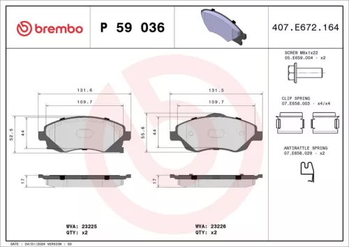 Brake Pad Set, disc brake BREMBO P 59 036)