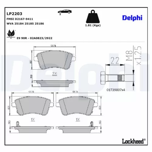 Brake Pad Set, disc brake DELPHI LP2203)