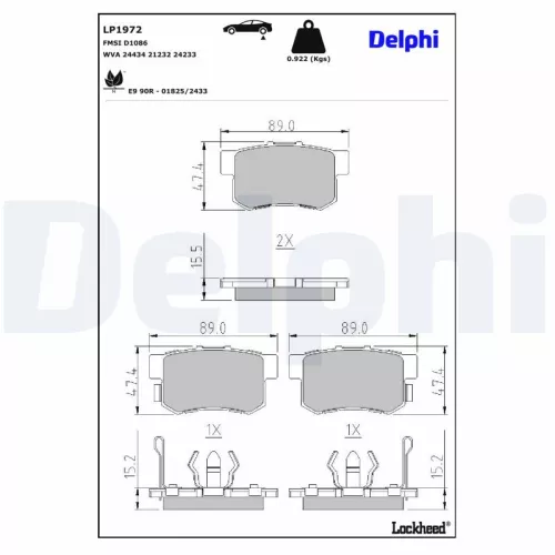 Brake Pad Set, disc brake DELPHI LP1972)