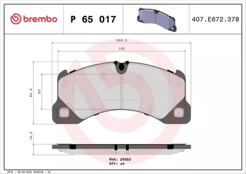 Brake Pad Set, disc brake BREMBO P 65 017)