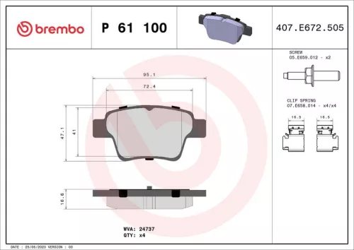 Brake Pad Set, disc brake BREMBO P 61 100)