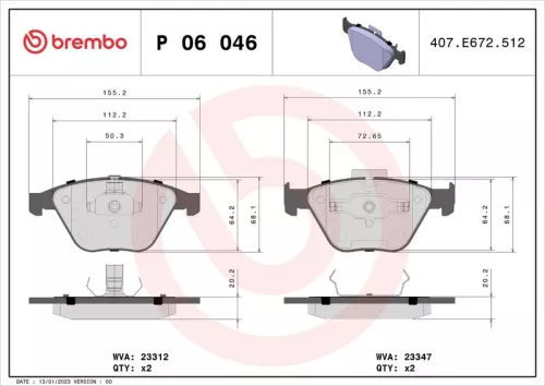 Brake Pad Set, disc brake BREMBO P 06 046)