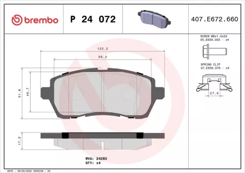 Brake Pad Set, disc brake BREMBO P 24 072)
