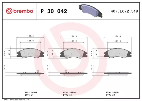 Brake Pad Set, disc brake BREMBO P 30 042)