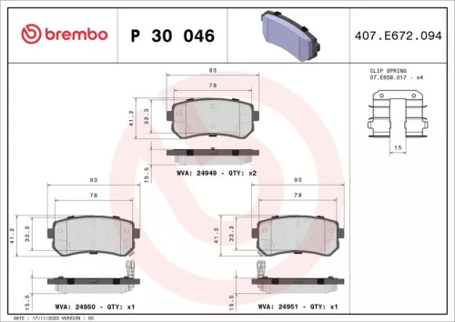Brake Pad Set, disc brake BREMBO P 30 046)