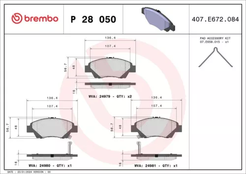 Brake Pad Set, disc brake BREMBO P 28 050)