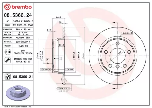Brake Disc BREMBO 08.5366.21)