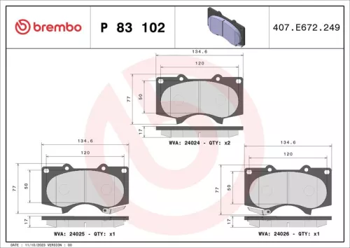 Brake Pad Set, disc brake BREMBO P 83 102)