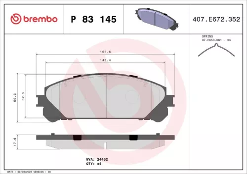 Brake Pad Set, disc brake BREMBO P 83 145)