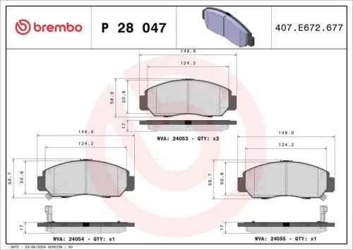 Brake Pad Set, disc brake BREMBO P 28 047)