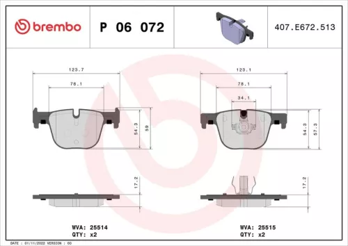 Brake Pad Set, disc brake BREMBO P 06 072)