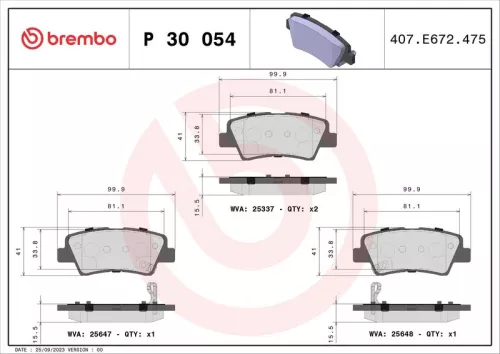 Brake Pad Set, disc brake BREMBO P 30 054)