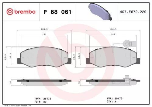 Brake Pad Set, disc brake BREMBO P 68 061)