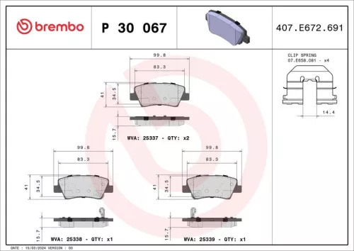 Brake Pad Set, disc brake BREMBO P 30 067)