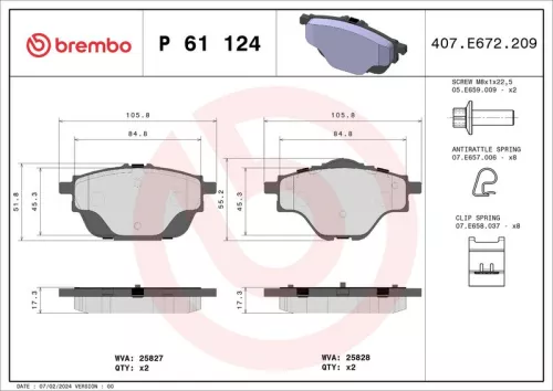 Brake Pad Set, disc brake BREMBO P 61 124)