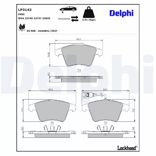 Brake Pad Set, disc brake DELPHI LP3142)