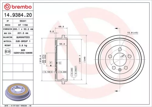 Brake Drum BREMBO 14.9384.20)