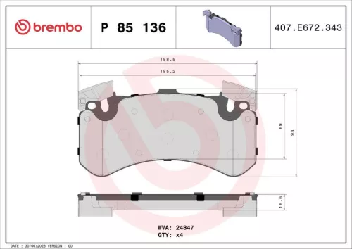 Brake Pad Set, disc brake BREMBO P 85 136)