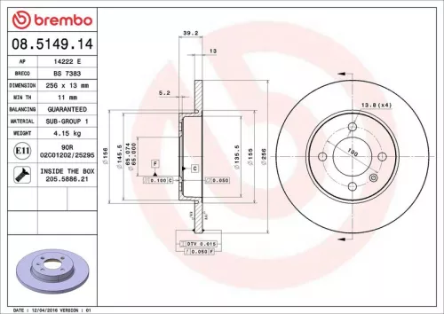 Brake Disc BREMBO 08.5149.14)