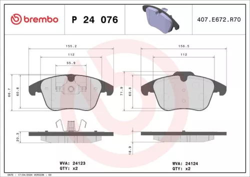 Brake Pad Set, disc brake BREMBO P 24 076)