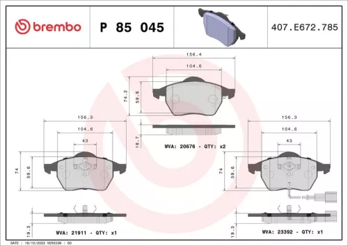 Brake Pad Set, disc brake BREMBO P 85 045)