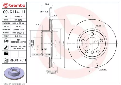 Brake Disc BREMBO 09.C114.11)