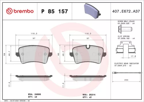 Brake Pad Set, disc brake BREMBO P 85 157)