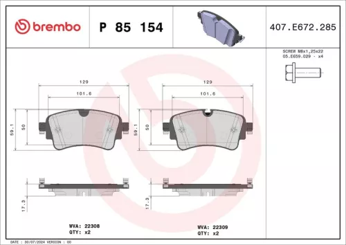 Brake Pad Set, disc brake BREMBO P 85 154)