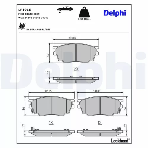Brake Pad Set, disc brake DELPHI LP1916)