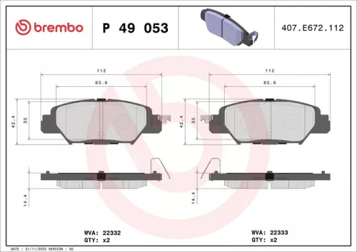Brake Pad Set, disc brake BREMBO P 49 053)