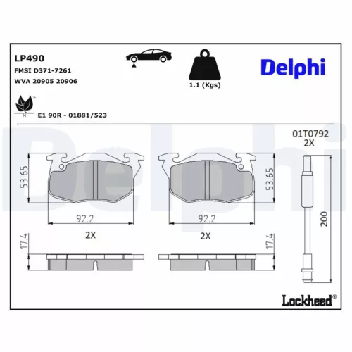 Brake Pad Set, disc brake DELPHI LP490)